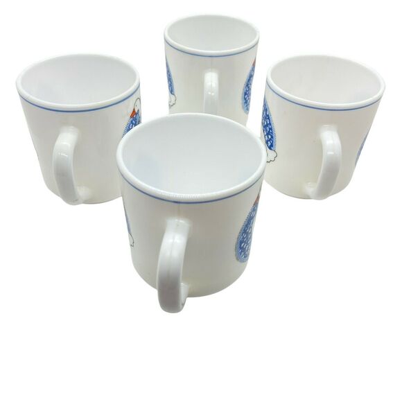 Goose Print Coffee Mug Vintage Arcopal France White Blue Ribbon Set Of Four - Picture 4 of 16